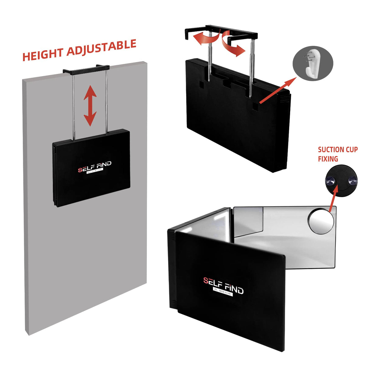 SELF FIND mirror folded flat for compact storage and easy travel convenience