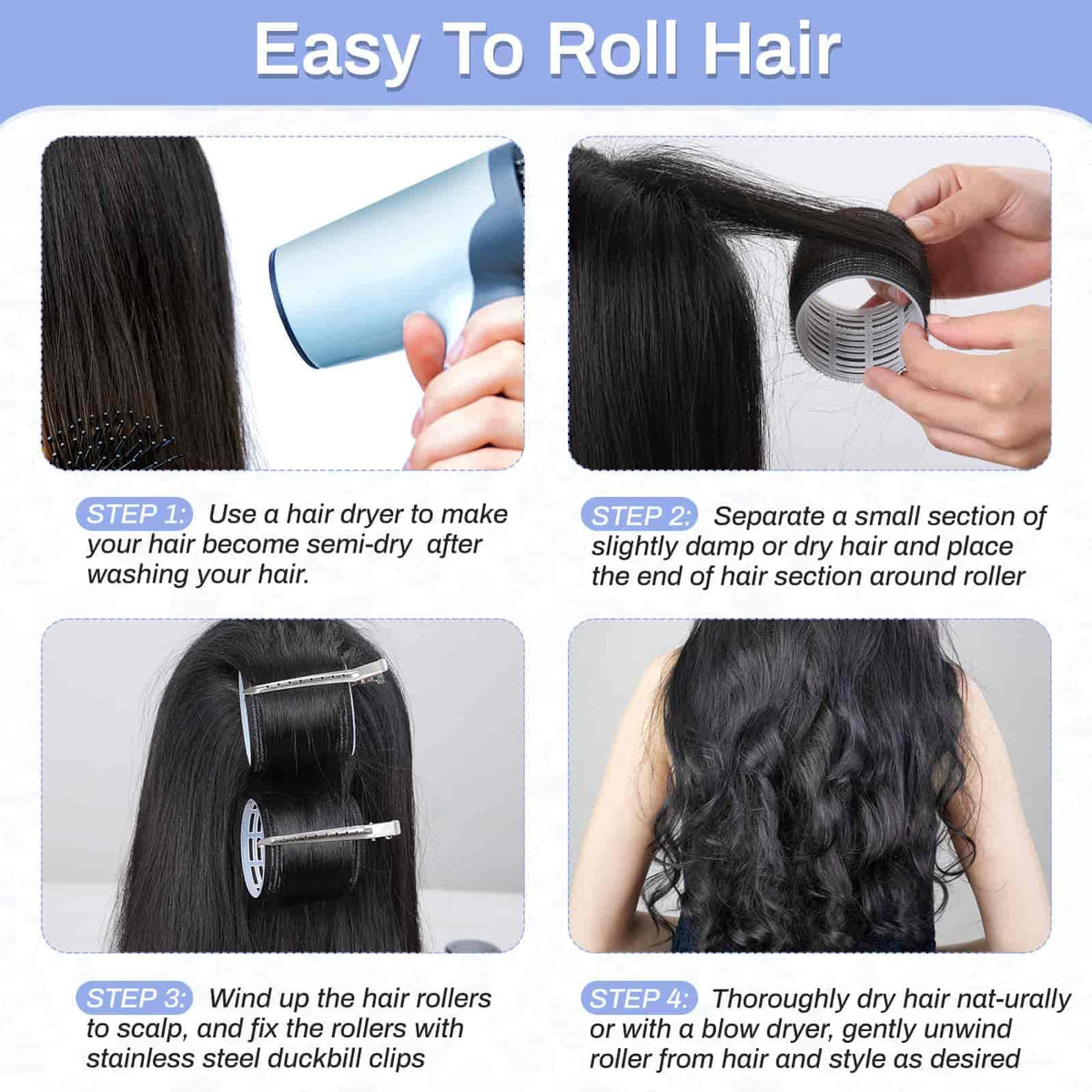selizo rollers in hair while using blow dryer to set volume