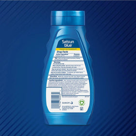 Selsun Blue bottle on bathroom shelf showcasing everyday use and accessible placement