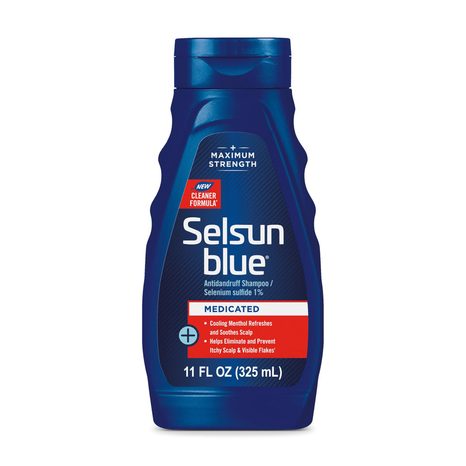 Selsun Blue front packaging showing bottle and product name for clear identification and trust