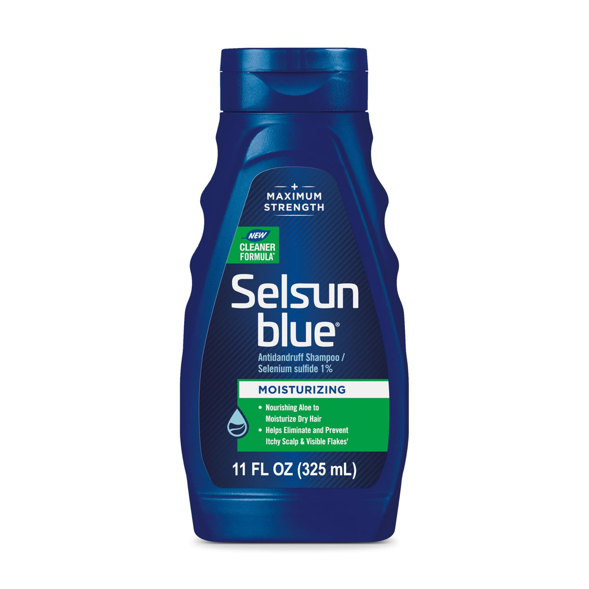 Selsun Blue front packaging showing bottle and label for clear identification and benefits