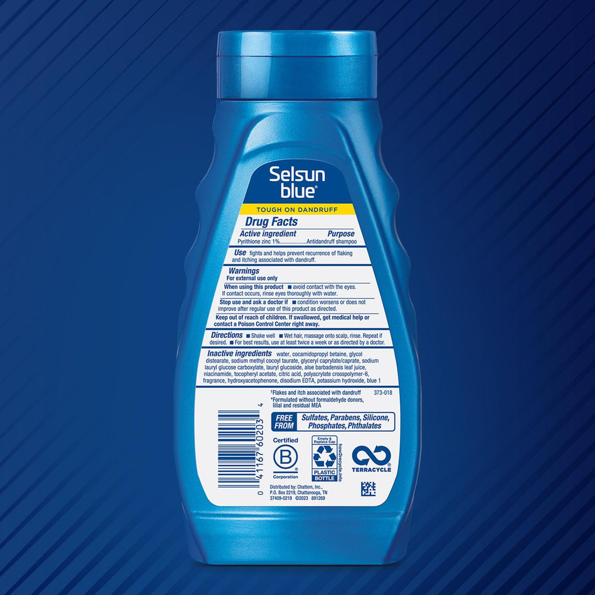 Selsun Blue cap and dispensing area close-up showing easy-open design and precise dispensing