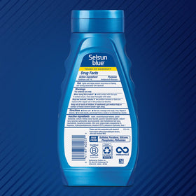 Selsun Blue cap and dispensing area close-up showing easy-open design and precise dispensing