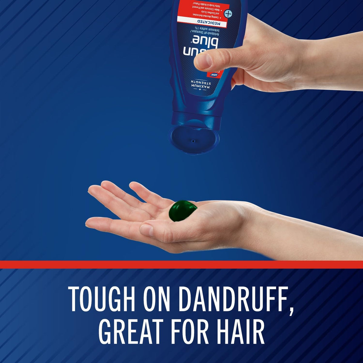 Selsun Blue shampoo foam texture demonstrating quick-lather for effective deep cleaning