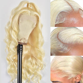 SEMANK side profile of 26-inch blonde wig showing flowing volume and movement