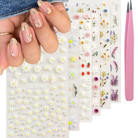 SEMATA front view of decal sheets showing multiple floral patterns and included tweezers for convenience