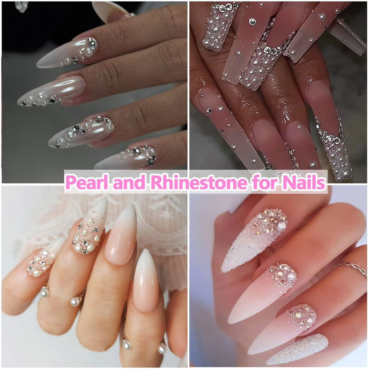 SEMATA pearls and rhinestones applied on nails illustrating neat design durability