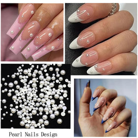 SEMATA display comparing mixed rhinestone and pearl sizes for design versatility