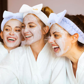 Semato headbands worn during spa session showing secure fit and relaxed comfort