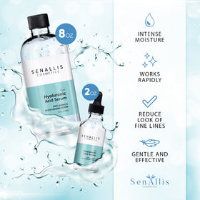 SenAllis hyaluronic serum drop on hand highlighting lightweight fast-absorbing texture