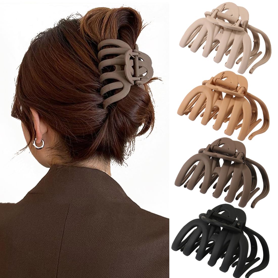 Seneeel front view of four octopus claw clips showing design and size benefit