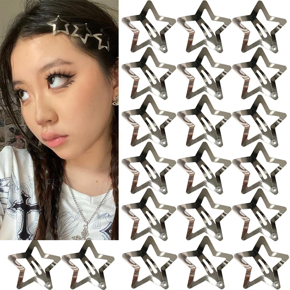 Seneeel front packaging showing 20 star hair clips and set contents benefit convenient storage