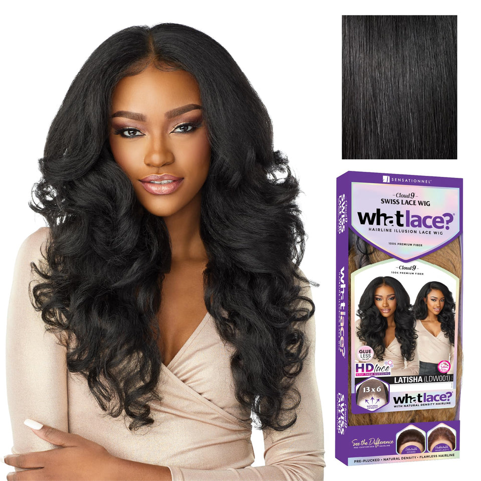 Sensationnel front view showing natural jet black hair and polished finish