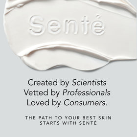 Side-by-side skin texture comparison after Senté use illustrating improved evenness