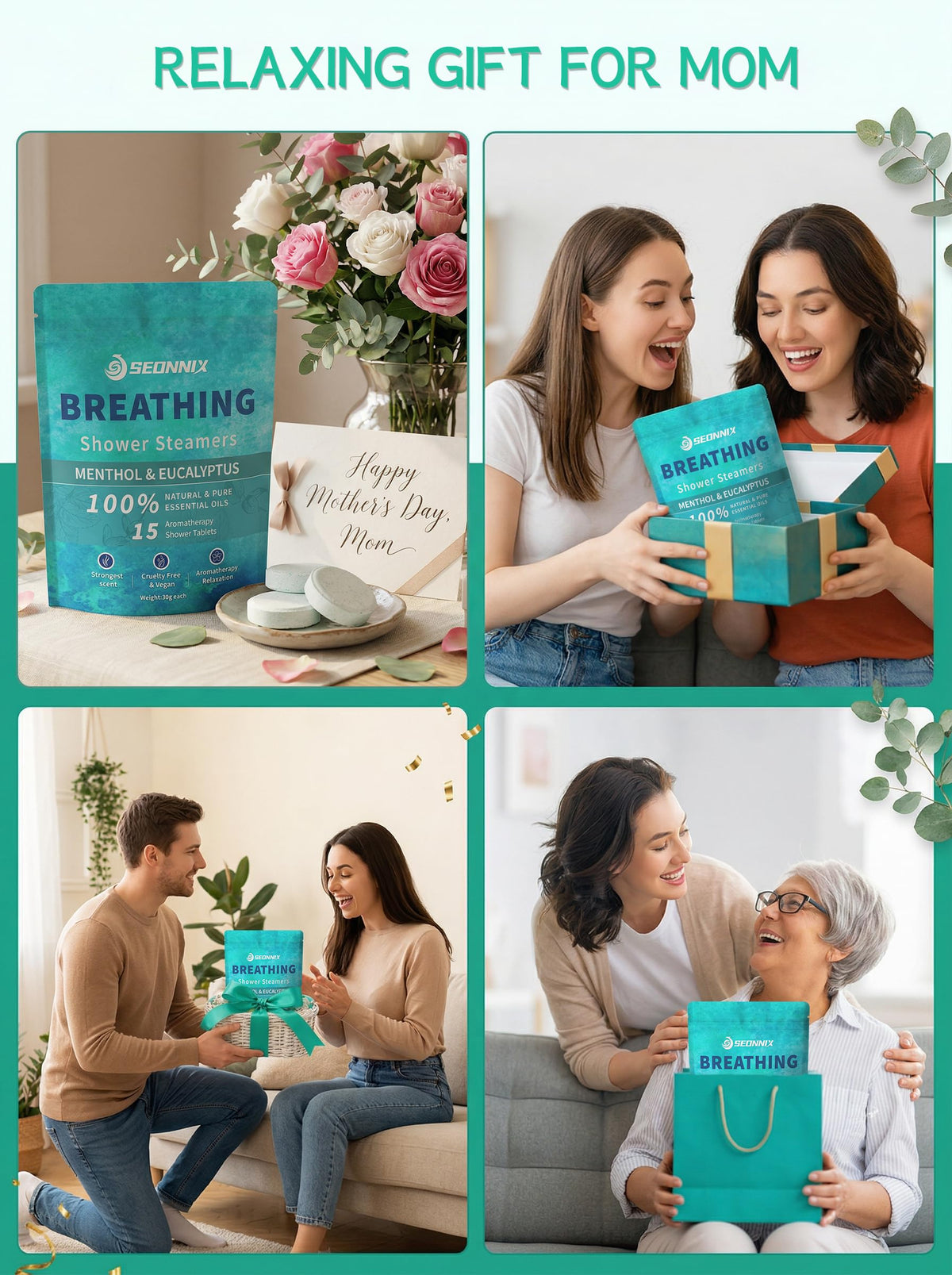 SEONNIX menthol and eucalyptus ingredients display highlighting natural oil benefits