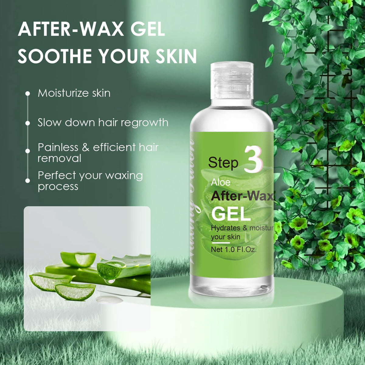Seopri aloe after-wax gel being dispensed to show soothing, fast-absorbing botanical formula
