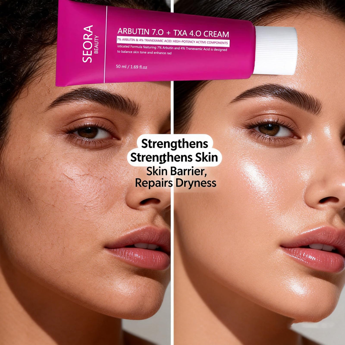 Seora Beauty cream on hand demonstrating smooth spreadability and hydration