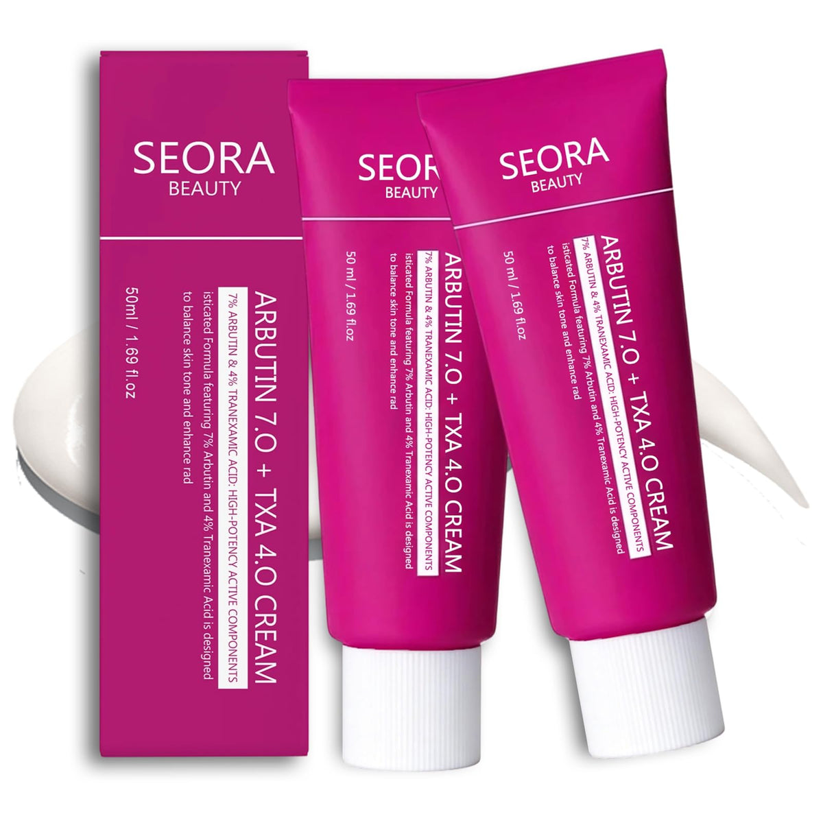 Seora Beauty front jar showing packaging and ready-to-use cream for travel