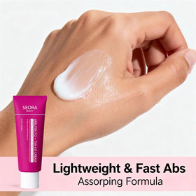 Seora Beauty tube open with product dispensed, illustrates easy application