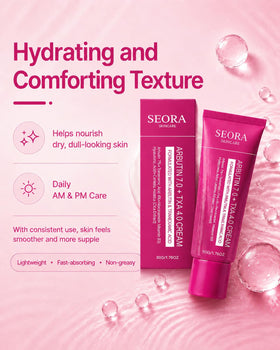 Seora Cream cream swatched on hand illustrating lightweight texture and hydration