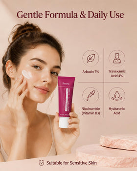 Seora Cream applied to model's face in morning routine showing glowy hydrated skin