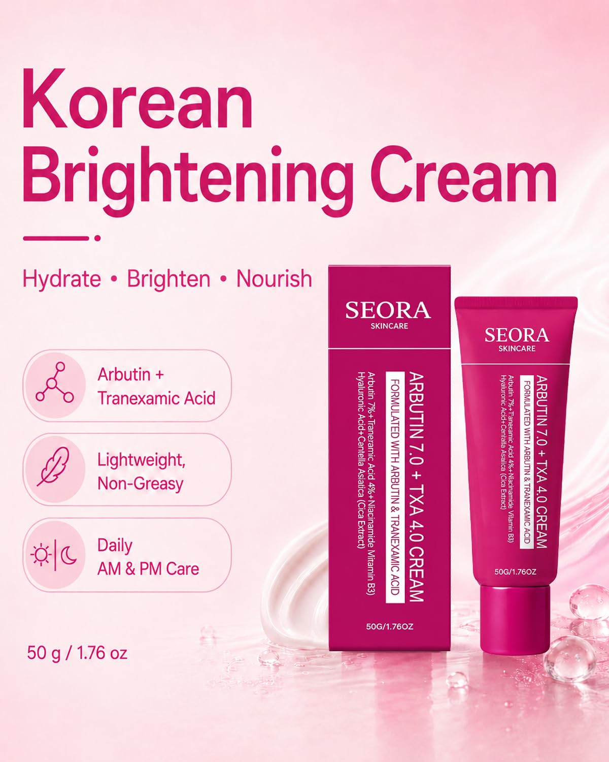 Seora Cream open jar texture revealing lightweight cream for fast absorption