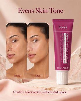 Seora Cream pump dispensing moisturizer demonstrating easy application and hydration