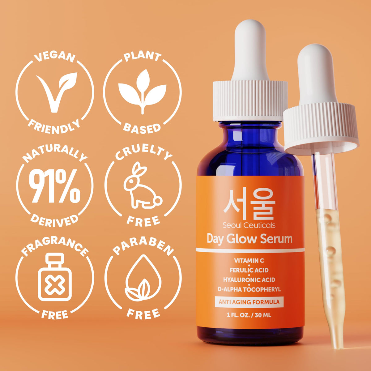 SeoulCeuticals 1oz bottle next to a coin for size comparison benefit