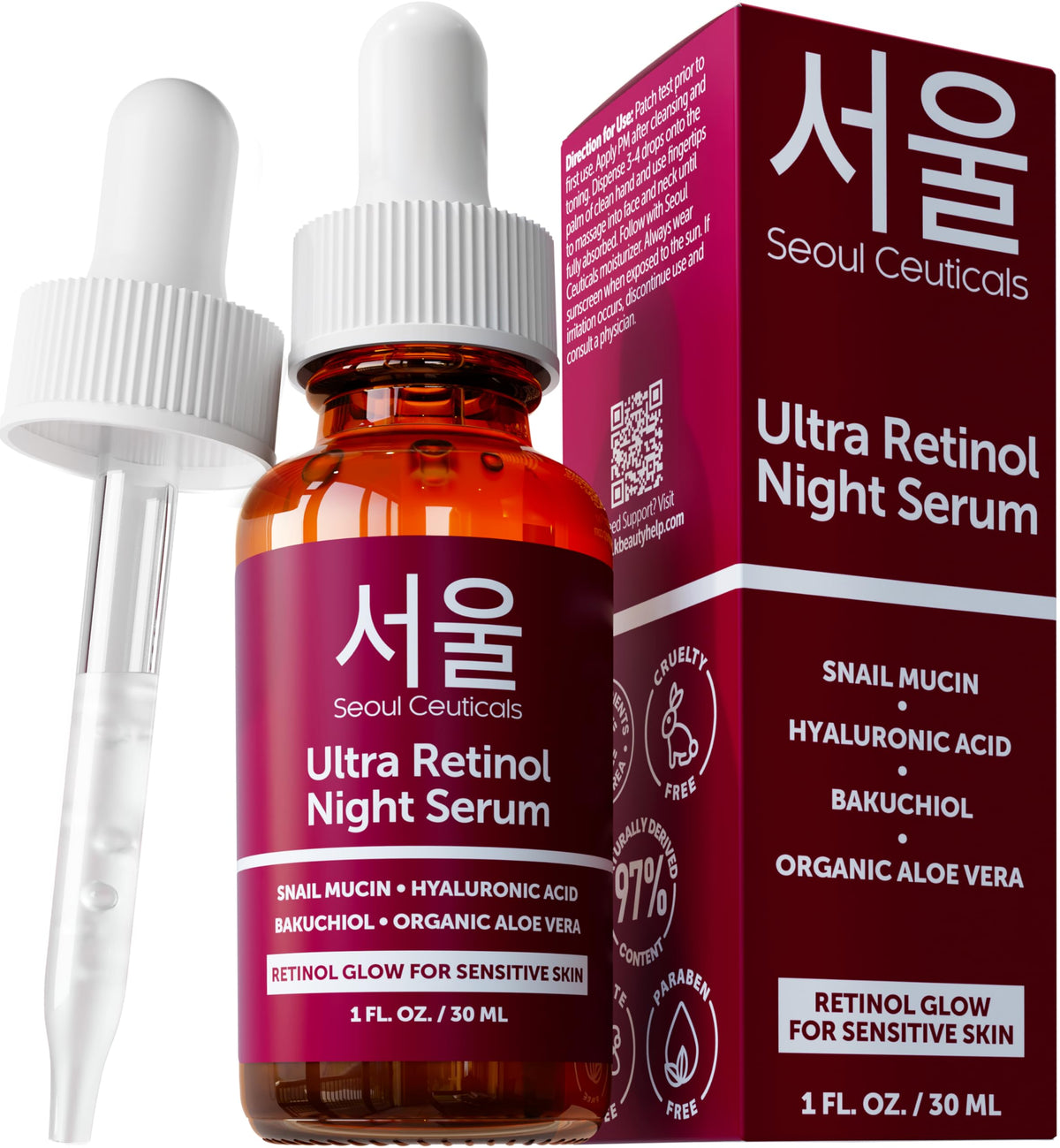 SeoulCeuticals front packaging showing bottle and label, emphasizes trusted K‑Beauty formulation