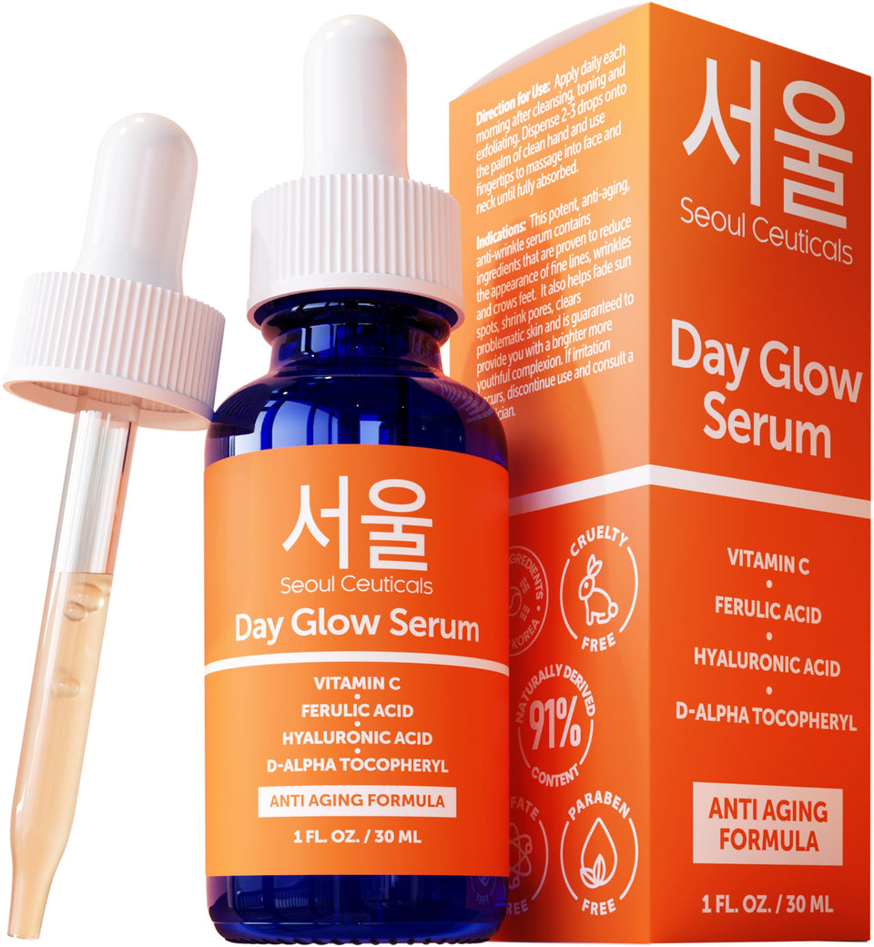 SeoulCeuticals front packaging showing serum bottle and clear benefit