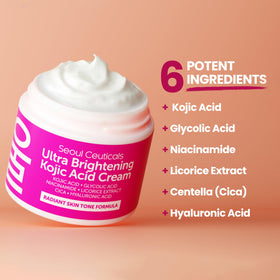 SeoulCeuticals product label listing kojic acid and glycolic acid benefits