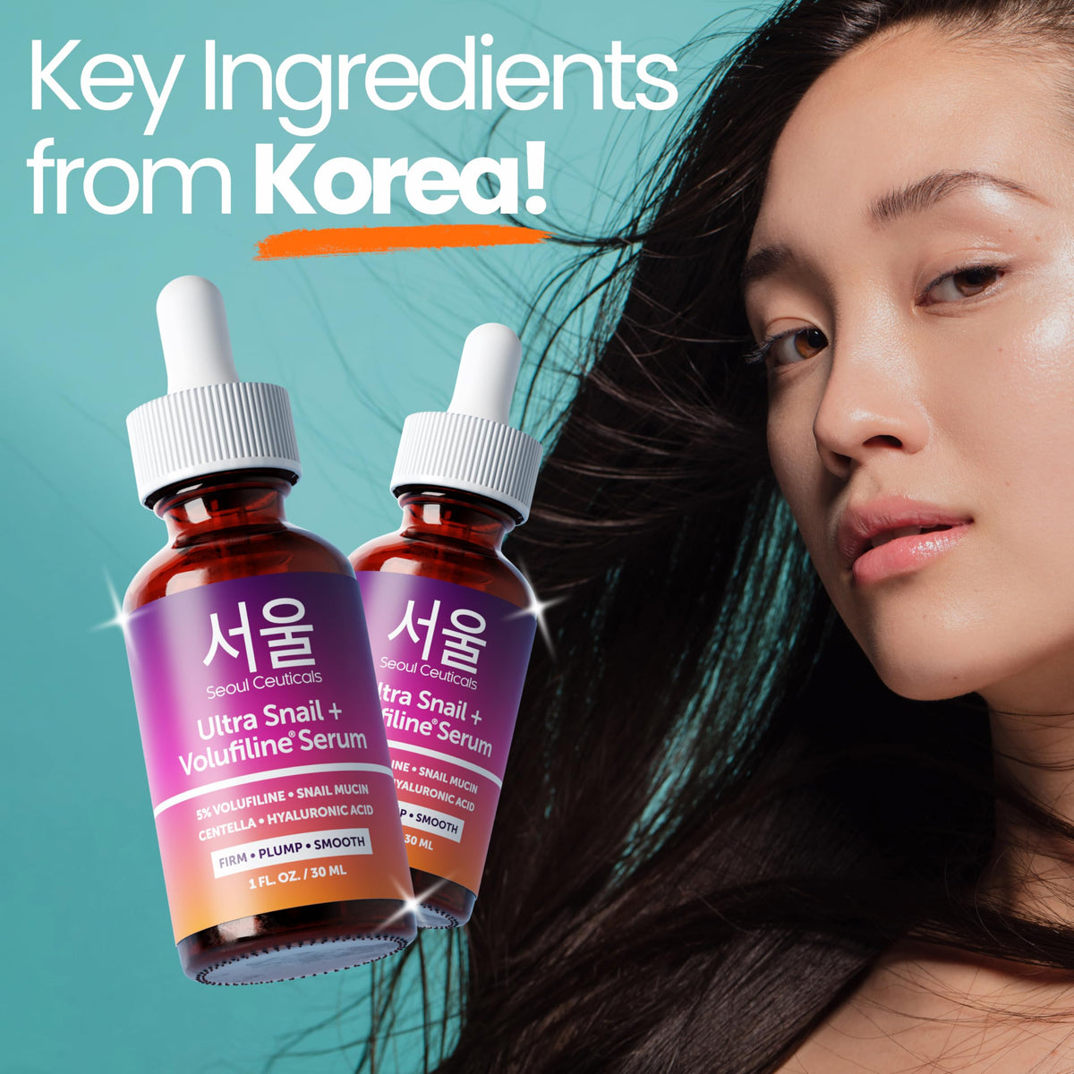 SeoulCeuticals label close-up listing 5% Volufiline and 97.5% snail mucin