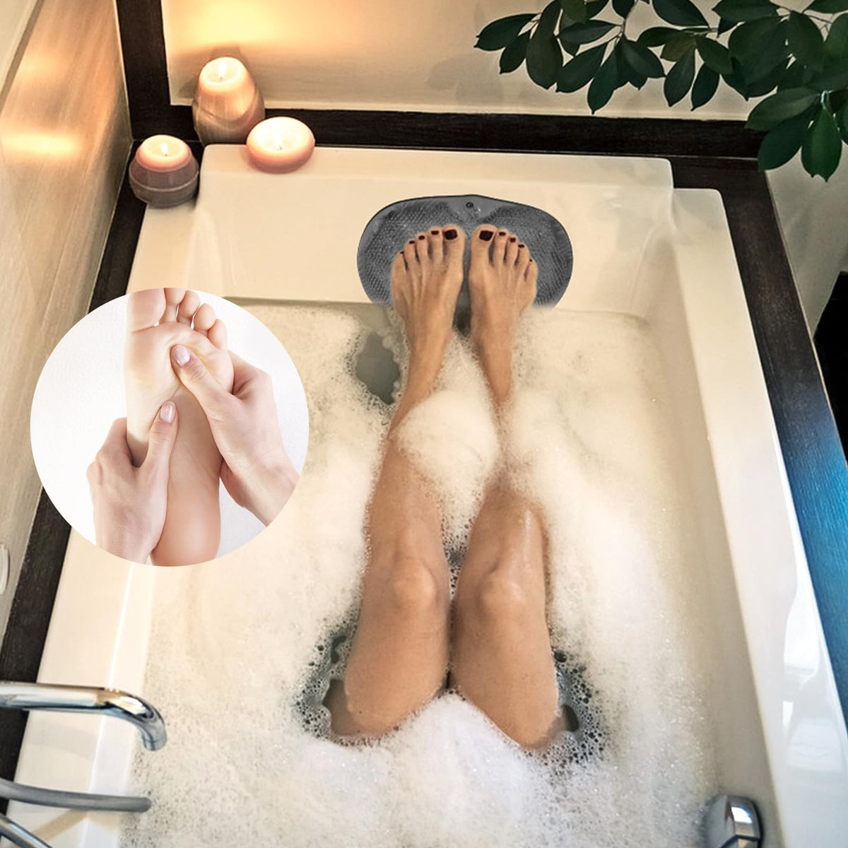 SEPZFTT scrubber in action with foot showing exfoliation and massage benefits