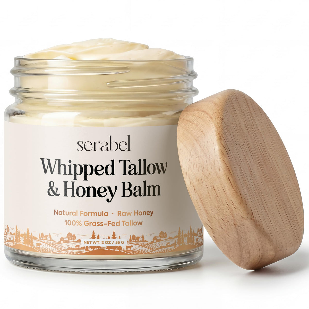 SERABEL jar front view showing clean label and unscented balm benefit
