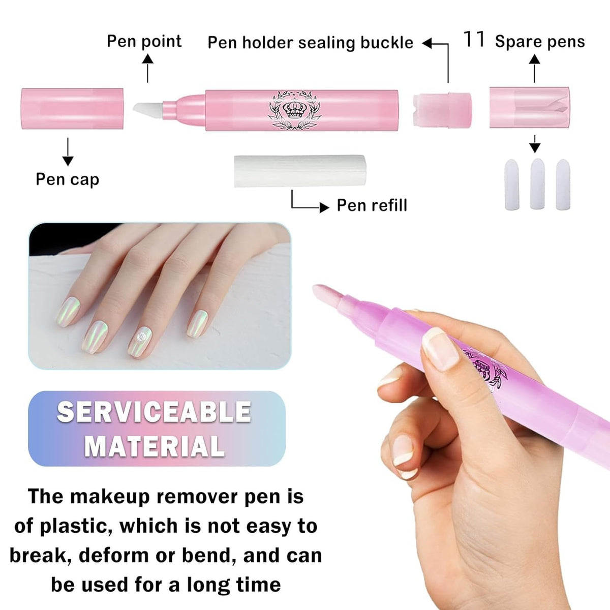 SERADIOO pen held next to a hand for scale to show travel-friendly size