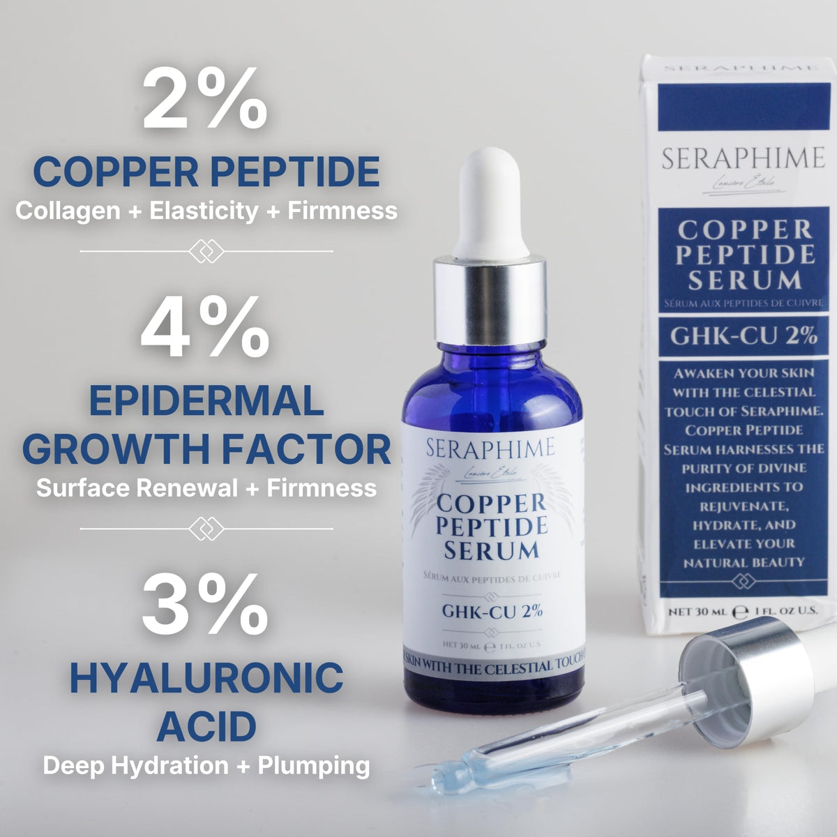 Seraphime pipette dispensing serum highlighting precise application benefit