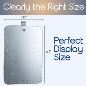 SereniBath mirror in bathroom with person shaving showing time-saving benefit