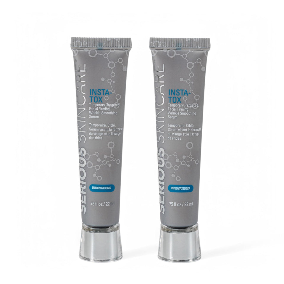 Serious Skincare INSTA-TOX front packaging shows clean bottle and branding benefit instant smoothing