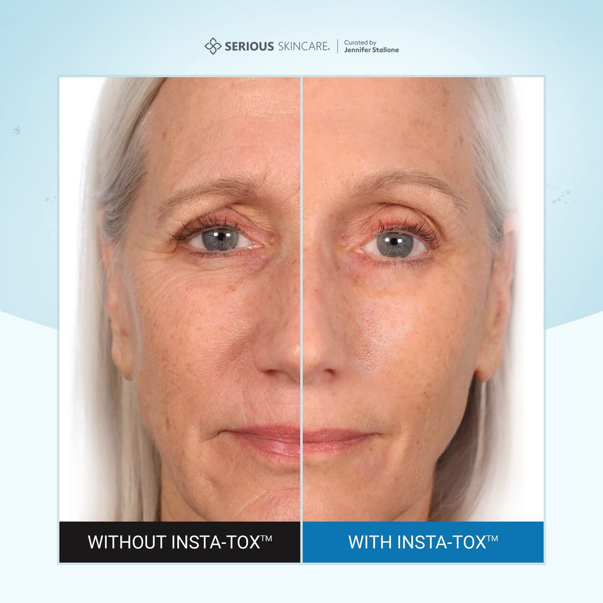Serious Skincare INSTA-TOX texture closeup demonstrates clear, fast-drying finish for smoother skin