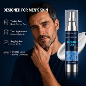 Man using Serlino Lab at night routine showing refreshed morning skin