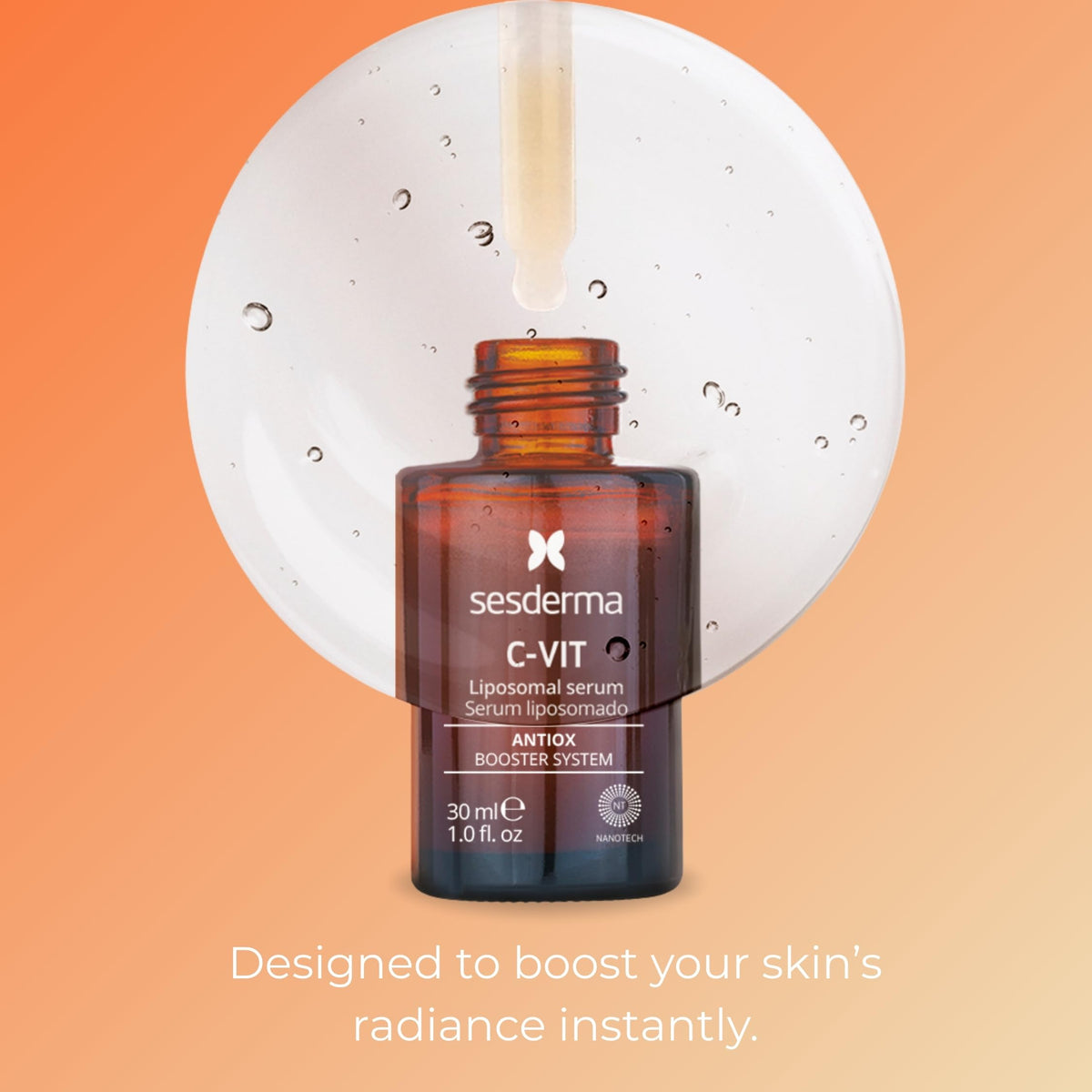 Sesderma C-VIT serum texture closeup revealing lightweight, hydrating consistency