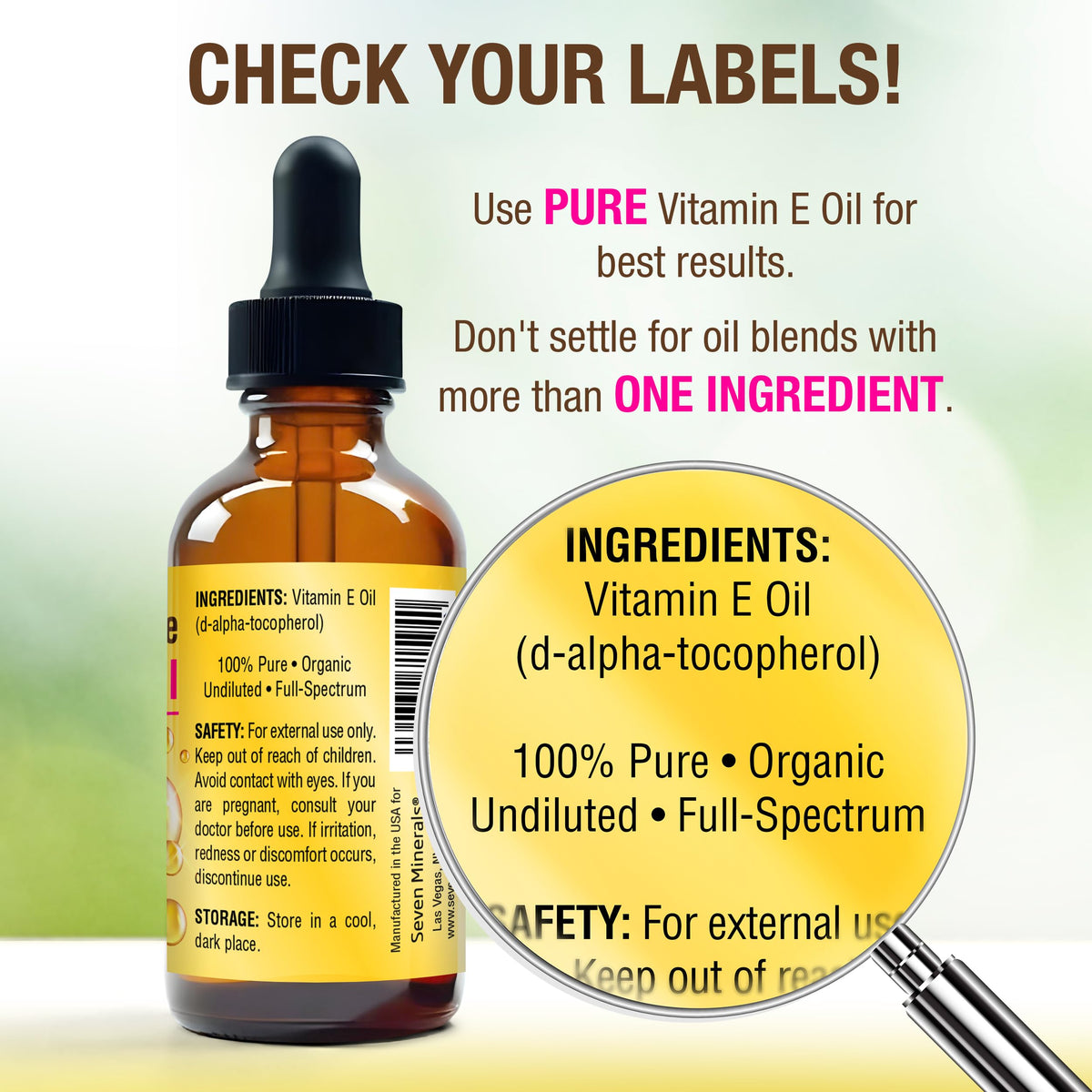 Seven Minerals dropper close-up dispensing oil with precise control and concentrated formula benefit