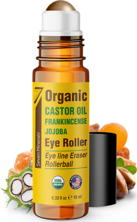 Seven Minerals eye roller front packaging showing compact bottle and label for easy travel