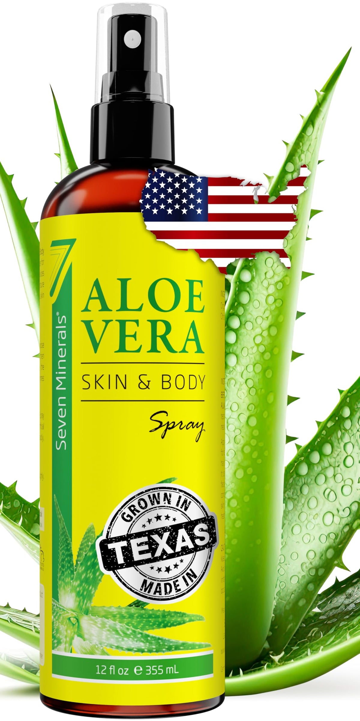 Seven Minerals bottle front packaging showing clean organic branding and benefit