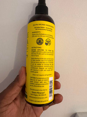 Seven Minerals ingredient label close-up showing 99% aloe and minimal additives