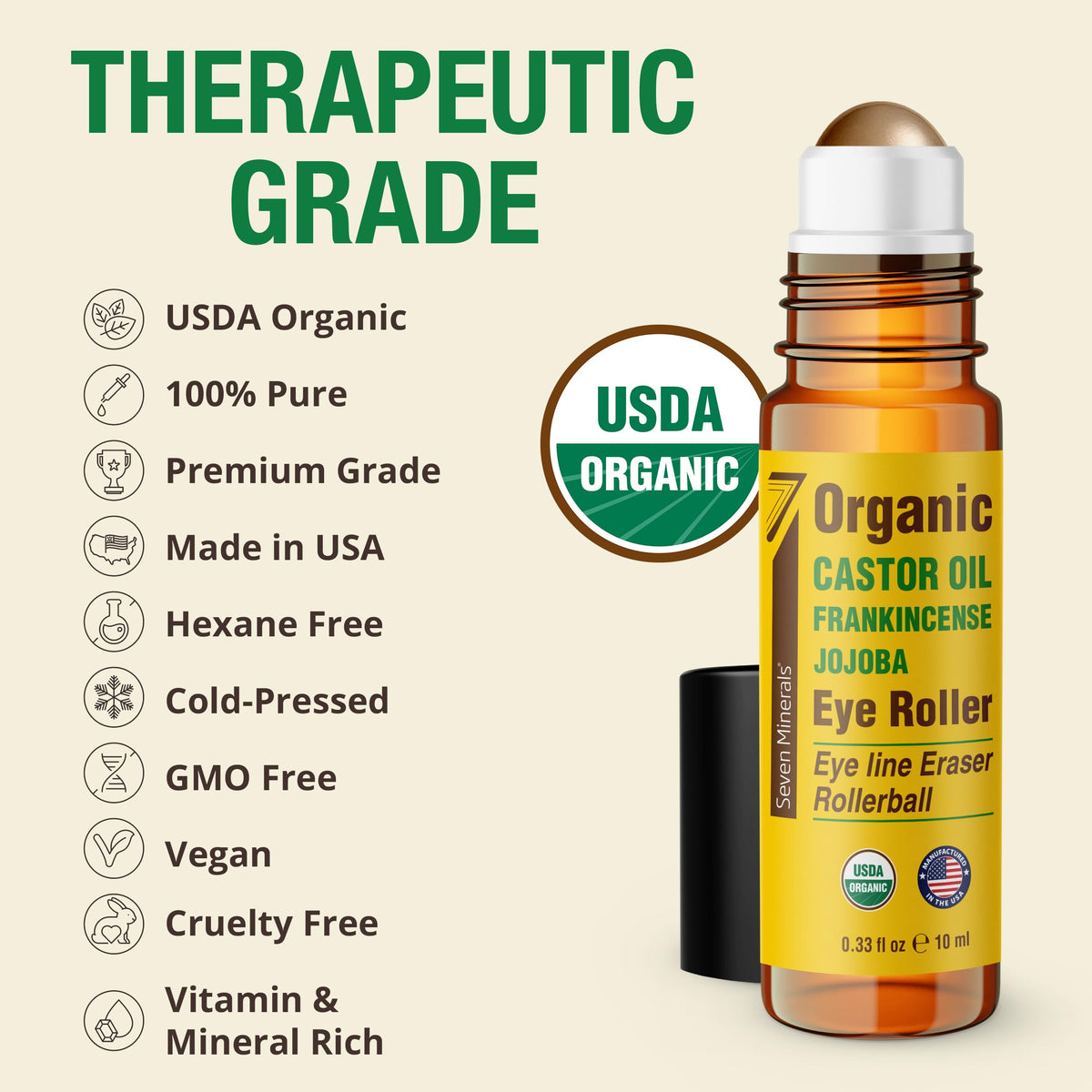 Drop of Seven Minerals castor oil blend on skin showing silky texture and nourishing hydration
