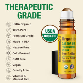 Drop of Seven Minerals castor oil blend on skin showing silky texture and nourishing hydration