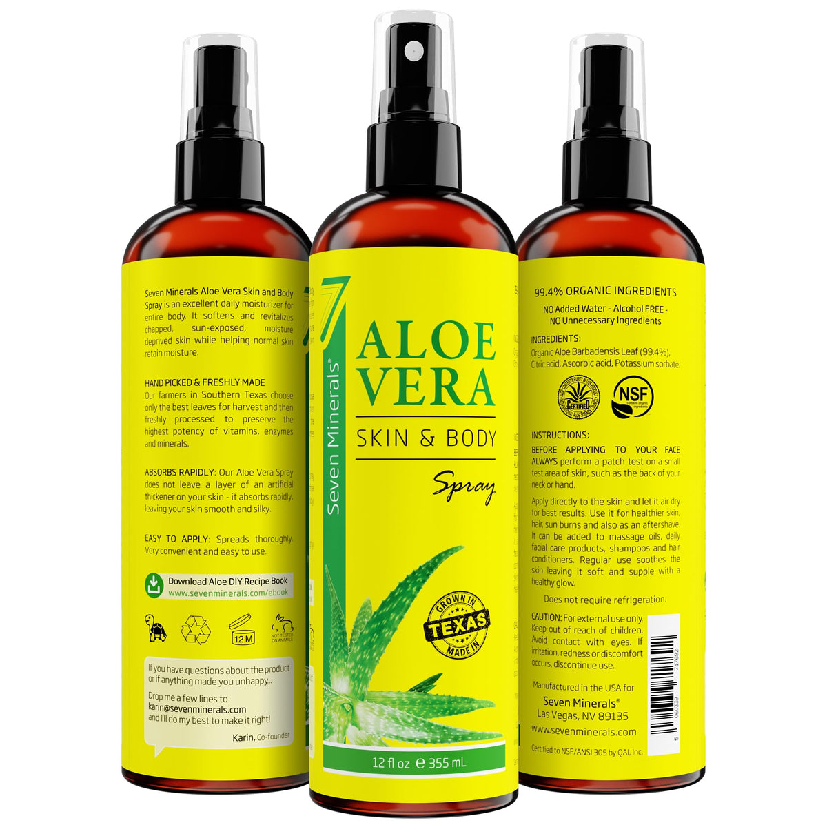 Seven Minerals 12 fl oz bottle beside common items showing actual size