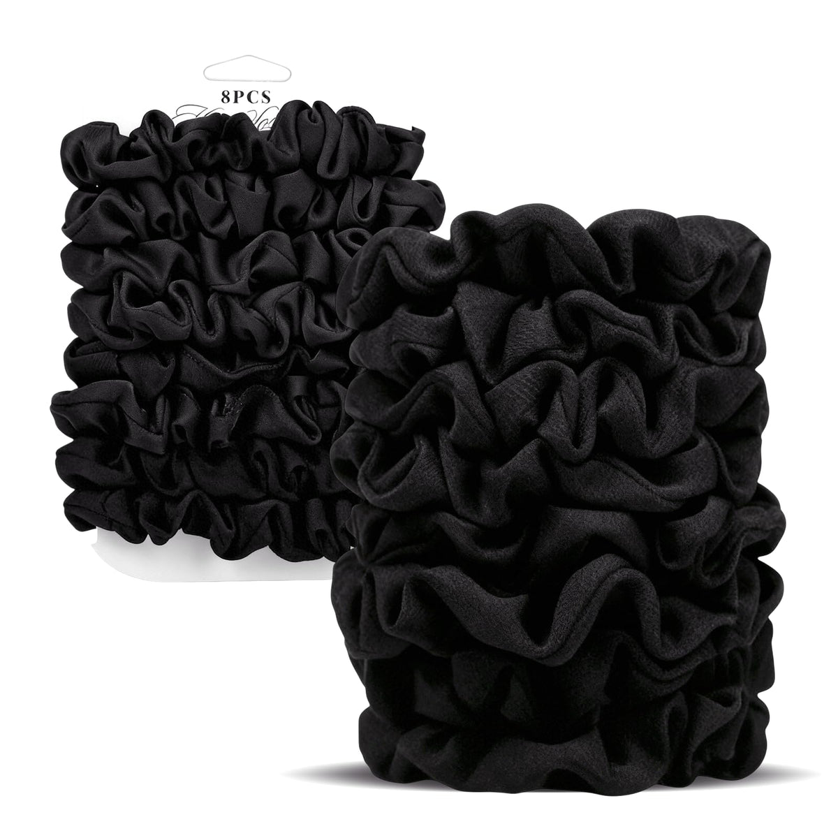 SEVEN STYLE front packaging showing blush and brown scrunchies, neat gift-ready presentation