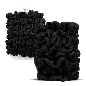 SEVEN STYLE front packaging showing blush and brown scrunchies, neat gift-ready presentation
